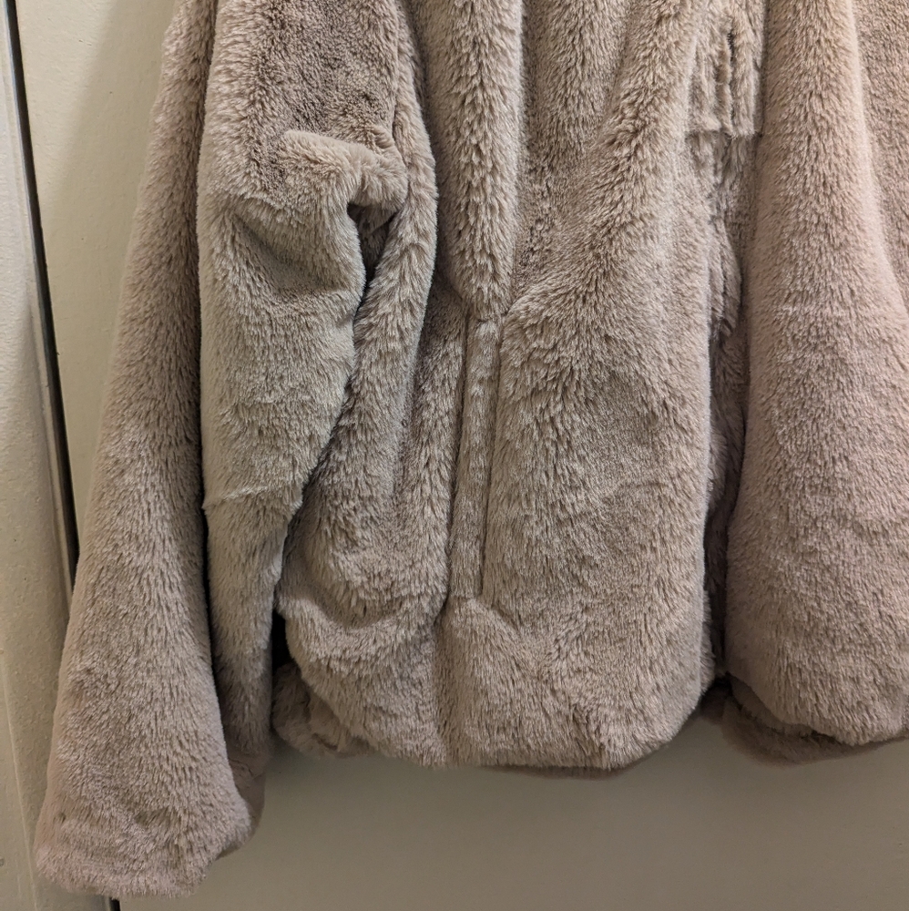 Forever 21 Beige Plush Faux Fur Zip-Up Hoodie Teddy Jacket Women's Plus- 2X - Picture 4 of 16